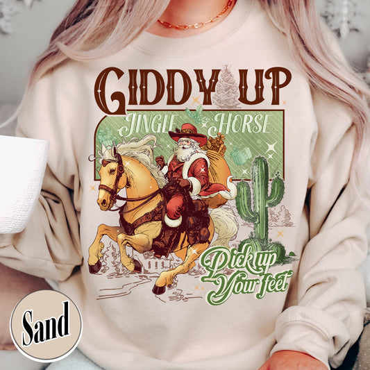 Giddy Up Sweatshirt, Cowboy Santa Christmas Sweatshirt, Giddy Up Jingle Horse Sweatshirt, Cowgirl Sweatshirt, 90’s Country Sweatshirt, Christmas Horse Sweatshirt, Cowboy Sweatshirt