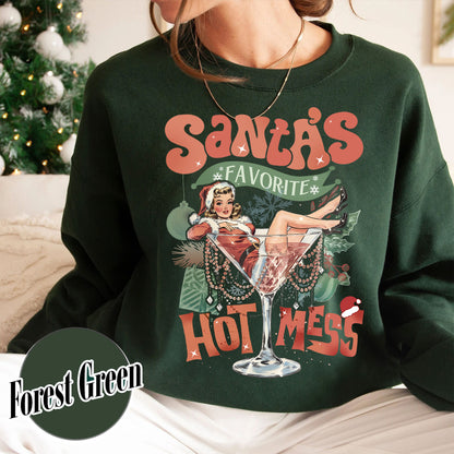 Santa Favorite Hot Mess Wine Sweatshirt, Christmas Martini Sweatshirt, Martini Christmas Sweatshirt, Coquette Christmas Drink Sweatshirt, Espresso Martini Christmas