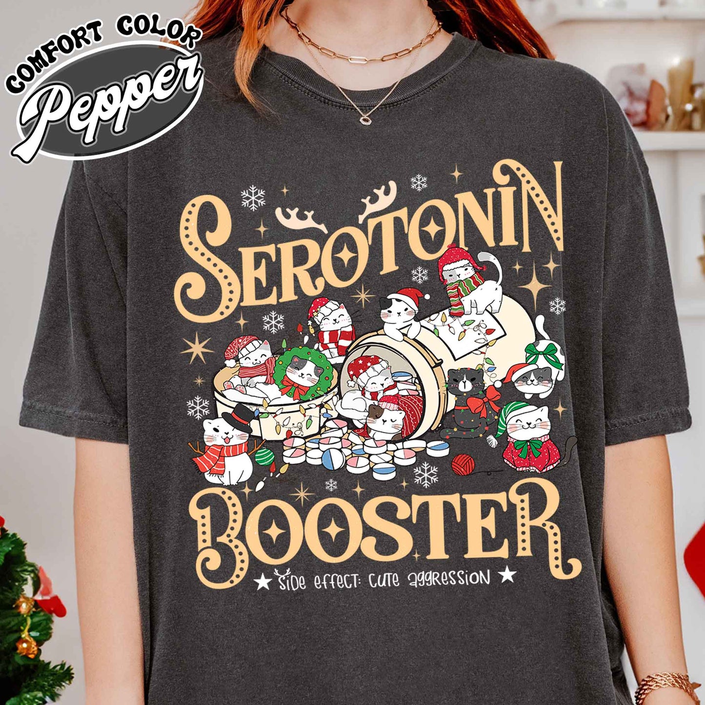 Serotonin Booster Cat Shirt, Cat and Serotonin Shirt, Christmas Cat Shirt, Mental Health Christmas Shirt, Cats and Mental Health Shirt