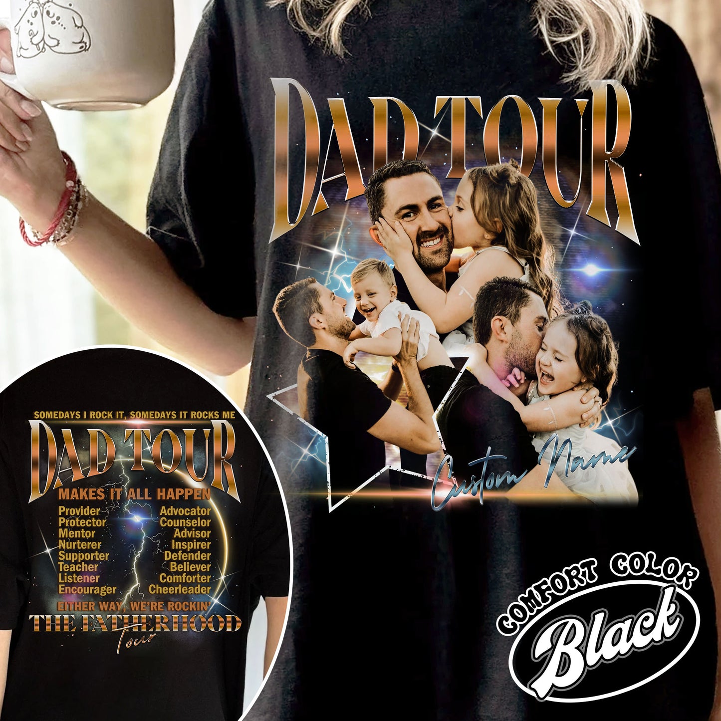 Custom Dad Tour Shirt Portrait From Photo, Personalized Dad Portrait Shirt, Custom Photo Shirt For Dad, Father's Day Gift 2024, Fatherhood Tour