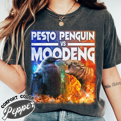 Pesto the Penguin Shirt, Moo Deng Shirt, Hippo Moo Deng Shirt, Animal Lover Gift, the Penguin Viral Cute Shirt, Funny Penguin, Zoo Baby Hippo