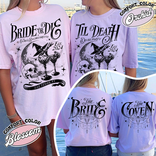 Bride or Die Shirts, ’til Death Do Us Party, Personalized Bachelorette Shirt, Witchy Bachelorette Shirt, Halloween Bachelorette Party Shirts