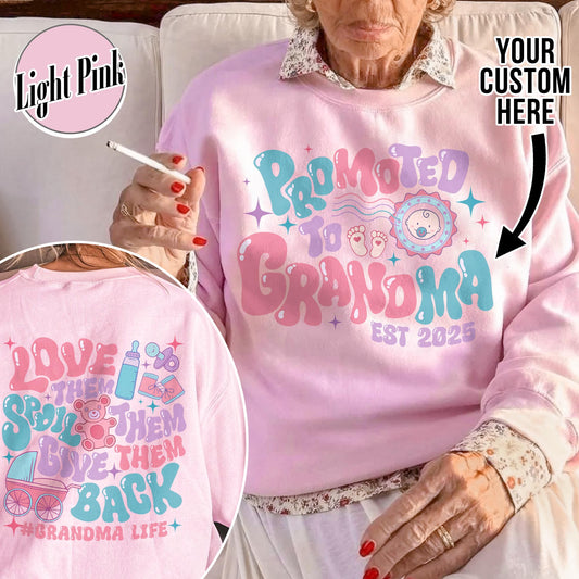 Mother’s Day Sweatshirt, Custom Promoted to Grandma Sweatshirt, Personalize Est Grandma Sweatshirt