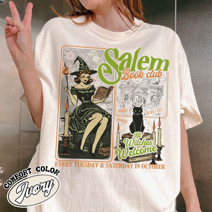 Salem Book Club Shirt, Salem Book Club, Salem Witch Book Club, Halloween Bookish Gift, Halloween Black Cat Broom Shirts, Halloween Bookish Shirt