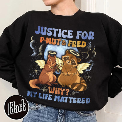 Justice for P'nut and Fred Sweatshirt, P’Nut The Squirrel, Raccoon With Moon Sweatshirt, Animal Rights Sweatshirt, P'nut and Raccoons Vintage Graphic Sweatshirt