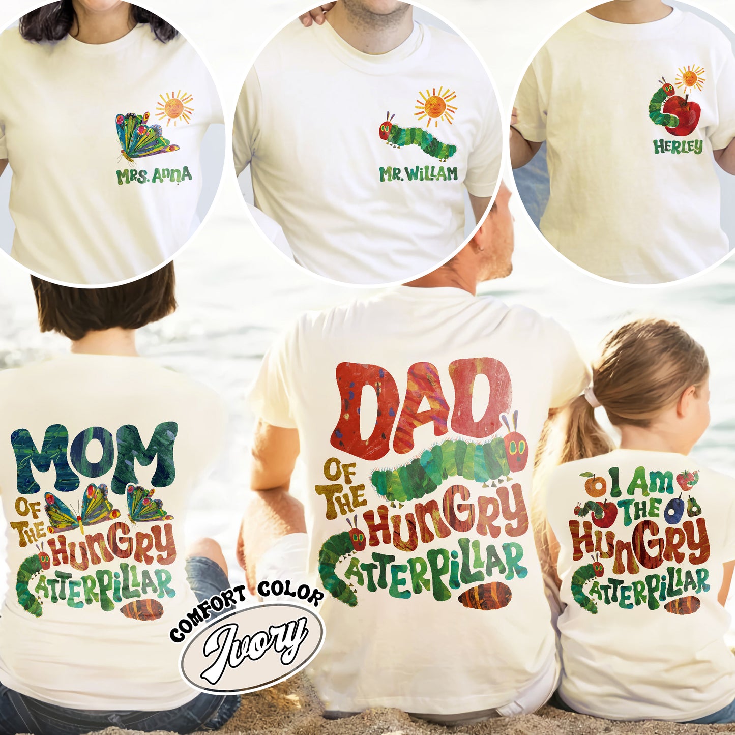 Custom Family Comfort Colors Shirt, Matching, Hungry Caterpillar, Back to School, Baby First Birthday