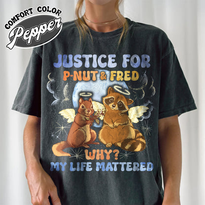 Justice for P'nut and Fred Shirt,P’Nut The Squirrel,Raccoon With Moon Shirt,Animal Rights Shirt,P'nut and Raccoons Vintage Graphic shirt