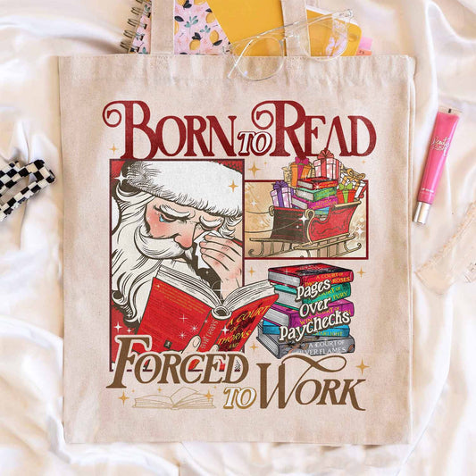 Born To Read Tote Bag, Christmas Bookish Bag