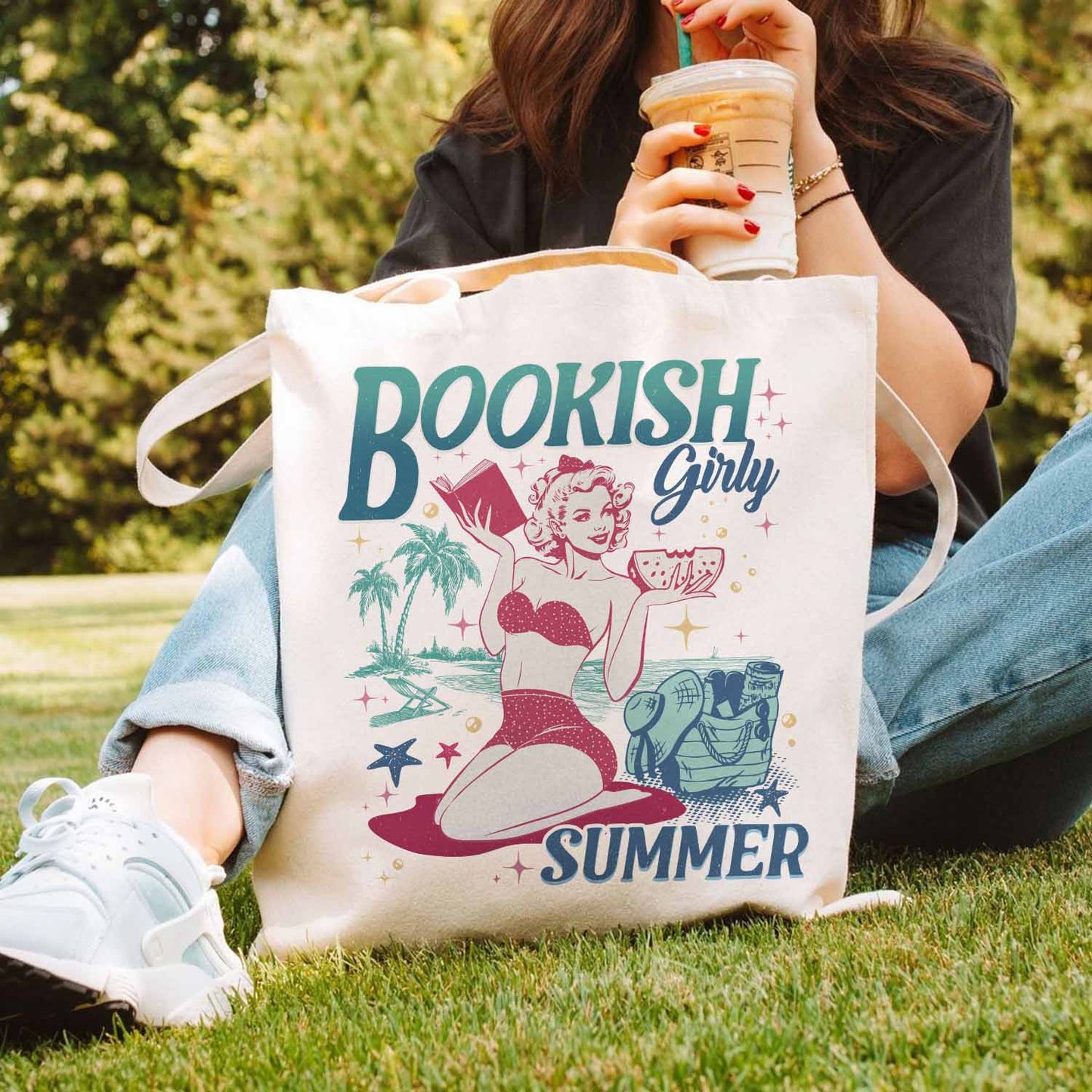 Book Girl Summer Tote bag, Beach Book Lover Summer Bookish Funny Reader, Feral Girl Summer Raccoon Tote Bag, Funny Meme Raccoon Tote Bag, Bookish Tote Bag