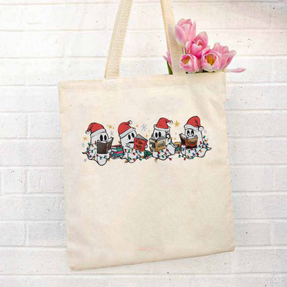 Christmas Ghost Tote Bag, Reading Book Holiday Collection Bag