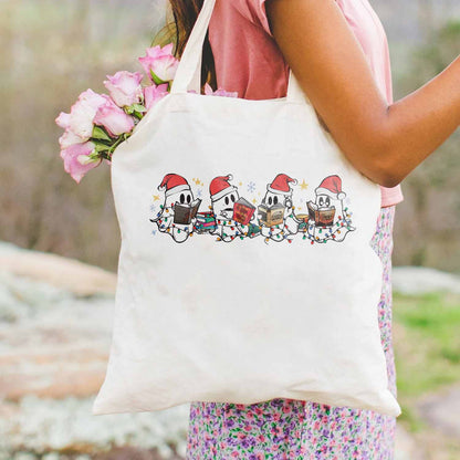 Christmas Ghost Tote Bag, Reading Book Holiday Collection Bag