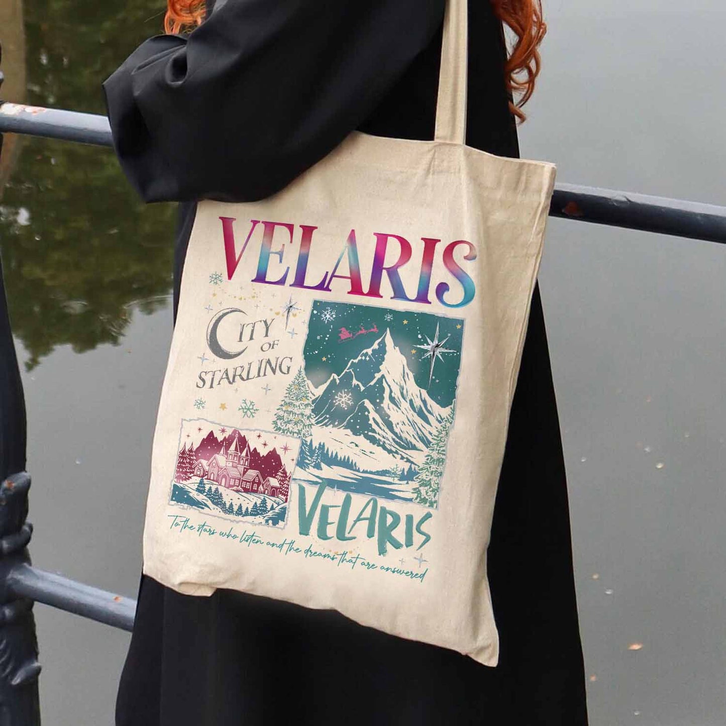 Book Club Tote Bag, Velaris City Starlight Bag, Booked for Christmas Acotar Bag