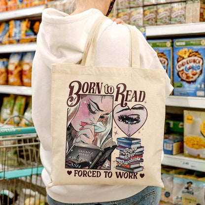 Born To Read Forced To Work Tote Bag, Born To Read Bag, Born To Read Bookish, TOG Bag, TOG Series, Sjm Book, Bookish Gift for Her