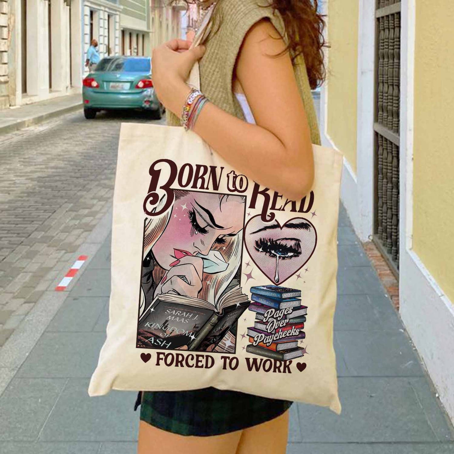 Born To Read Forced To Work Tote Bag, Born To Read Bag, Born To Read Bookish, TOG Bag, TOG Series, Sjm Book, Bookish Gift for Her