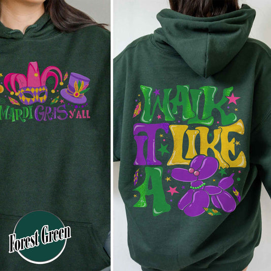 Trending Hoodie, Faux Glitter Mardi Gras Hoodie, It’s Mardi Gras Y’all, Walk It Like a Bead Dog Hoodie