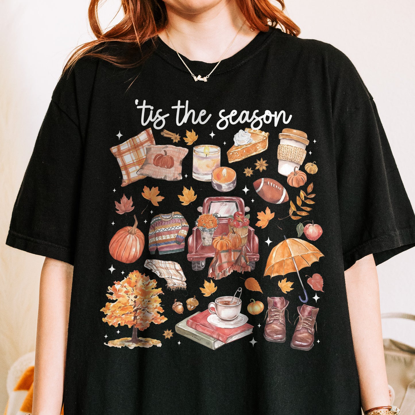 Tis the Season Tee, Pumpkin Season, Autumn Doodle Harvest, Women’s Cozy Tshirt