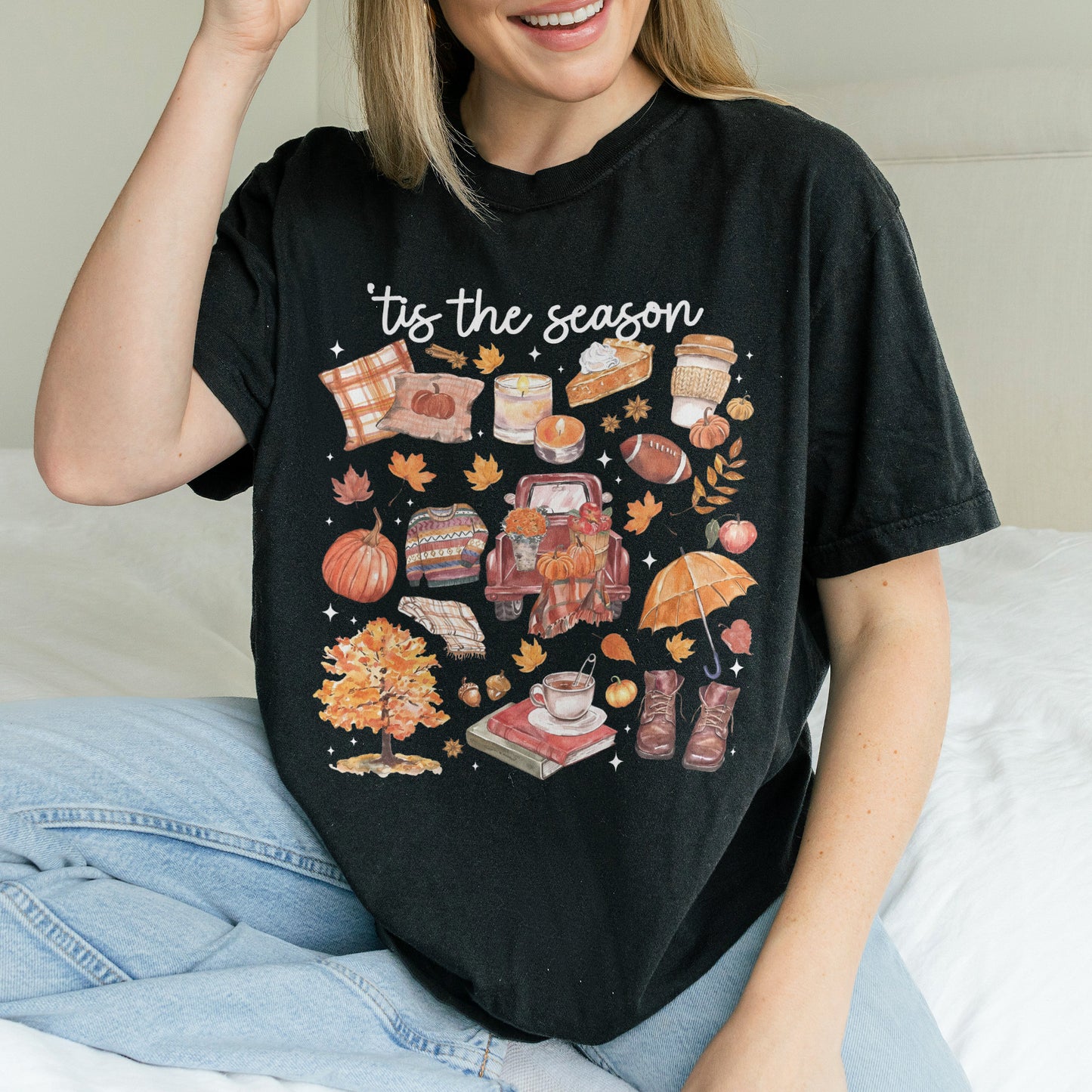 Tis the Season Tee, Pumpkin Season, Autumn Doodle Harvest, Women’s Cozy Tshirt