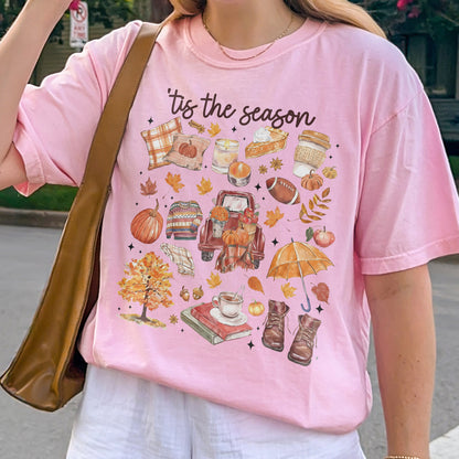 Tis the Season Tee, Pumpkin Season, Autumn Doodle Harvest, Women’s Cozy Tshirt