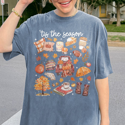 Tis the Season Tee, Pumpkin Season, Autumn Doodle Harvest, Women’s Cozy Tshirt