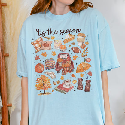 Tis the Season Tee, Pumpkin Season, Autumn Doodle Harvest, Women’s Cozy Tshirt