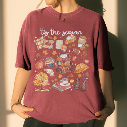 Tis the Season Tee, Pumpkin Season, Autumn Doodle Harvest, Women’s Cozy Tshirt