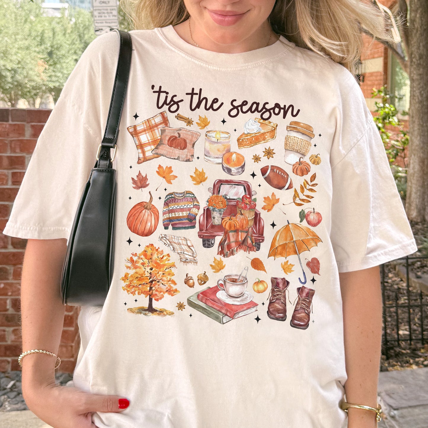 Tis the Season Tee, Pumpkin Season, Autumn Doodle Harvest, Women’s Cozy Tshirt
