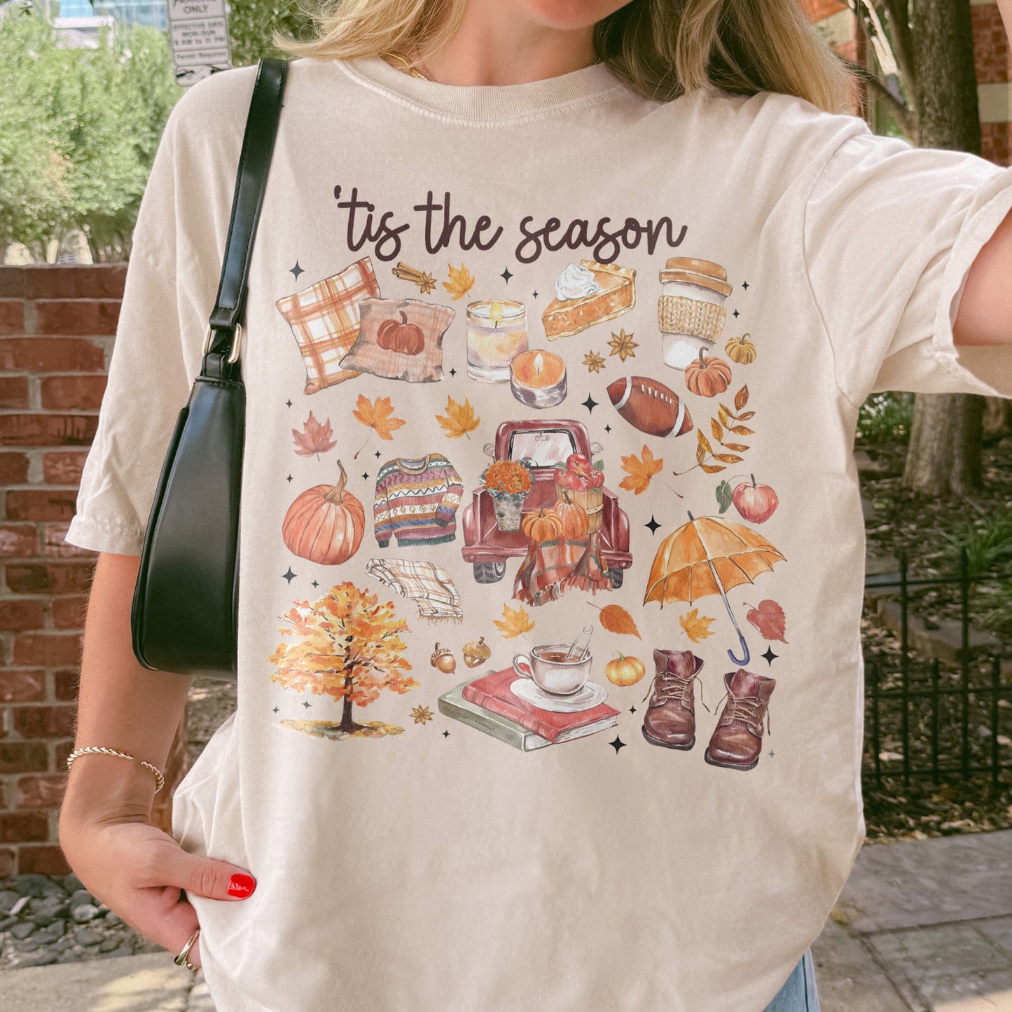Tis the Season Tee, Pumpkin Season, Autumn Doodle Harvest, Women’s Cozy Tshirt