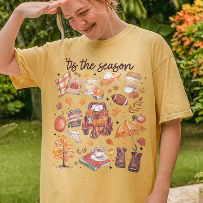 Tis the Season Tee, Pumpkin Season, Autumn Doodle Harvest, Women’s Cozy Tshirt