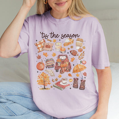 Tis the Season Tee, Pumpkin Season, Autumn Doodle Harvest, Women’s Cozy Tshirt