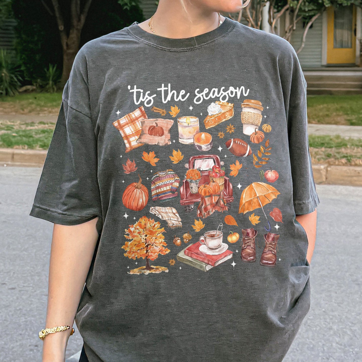 Tis the Season Tee, Pumpkin Season, Autumn Doodle Harvest, Women’s Cozy Tshirt