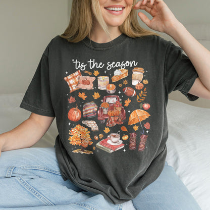 Tis the Season Tee, Pumpkin Season, Autumn Doodle Harvest, Women’s Cozy Tshirt