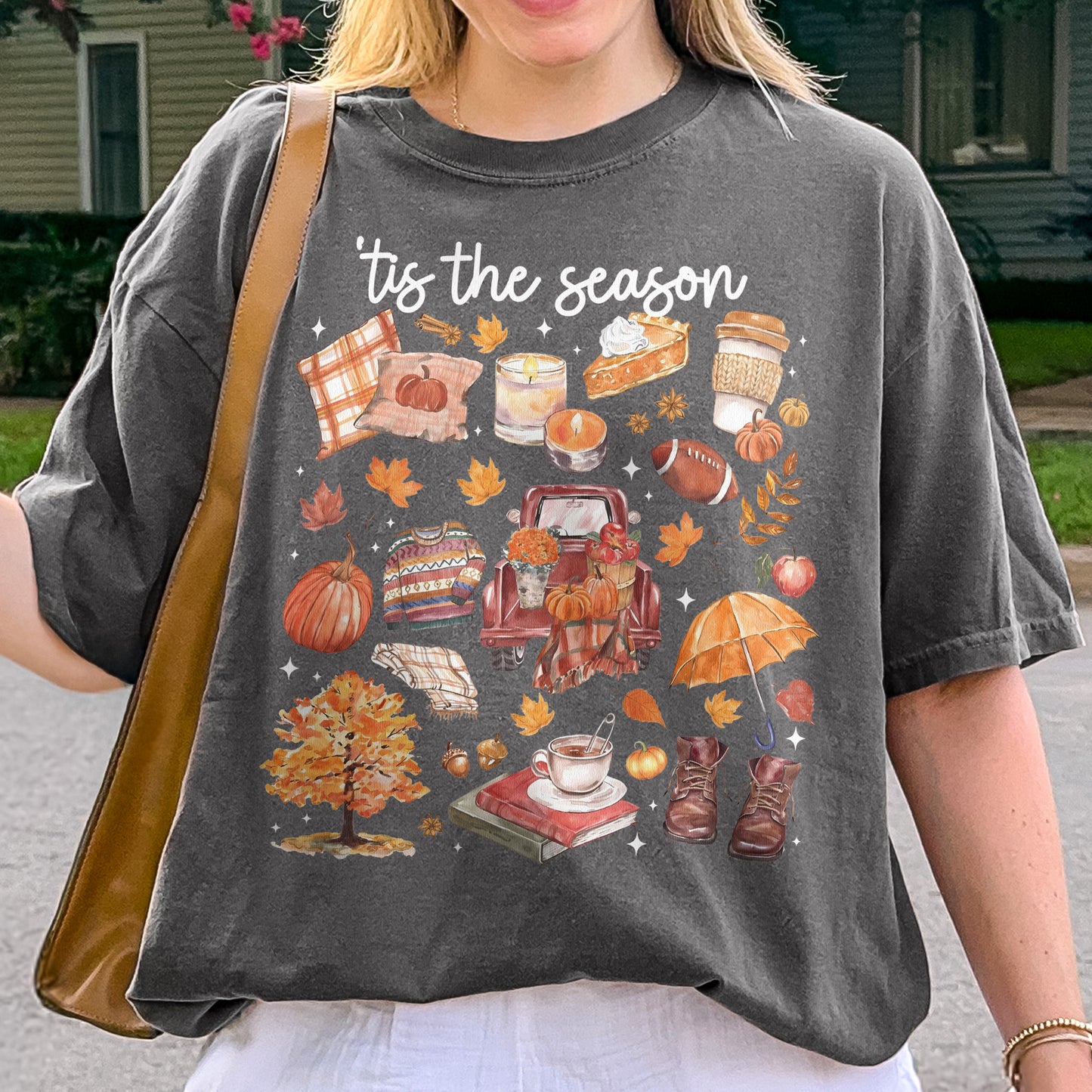 Tis the Season Tee, Pumpkin Season, Autumn Doodle Harvest, Women’s Cozy Tshirt