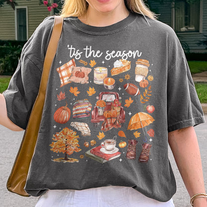 Tis the Season Tee, Pumpkin Season, Autumn Doodle Harvest, Women’s Cozy Tshirt