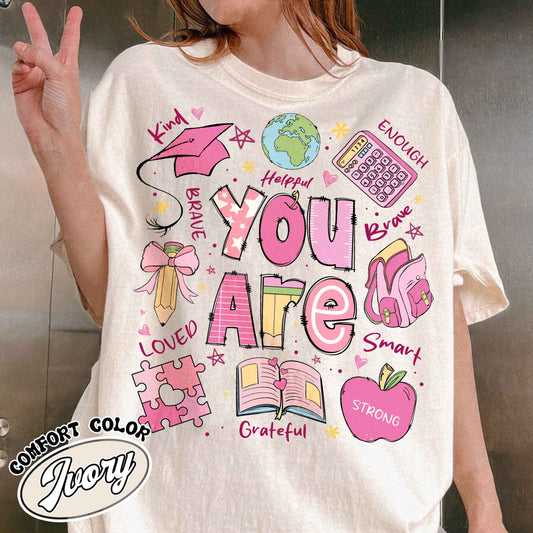 Valentine Comfort Color Shirt, Teacher Appreciation You Are Kind Loved Brave Shirt, Back to School Tee