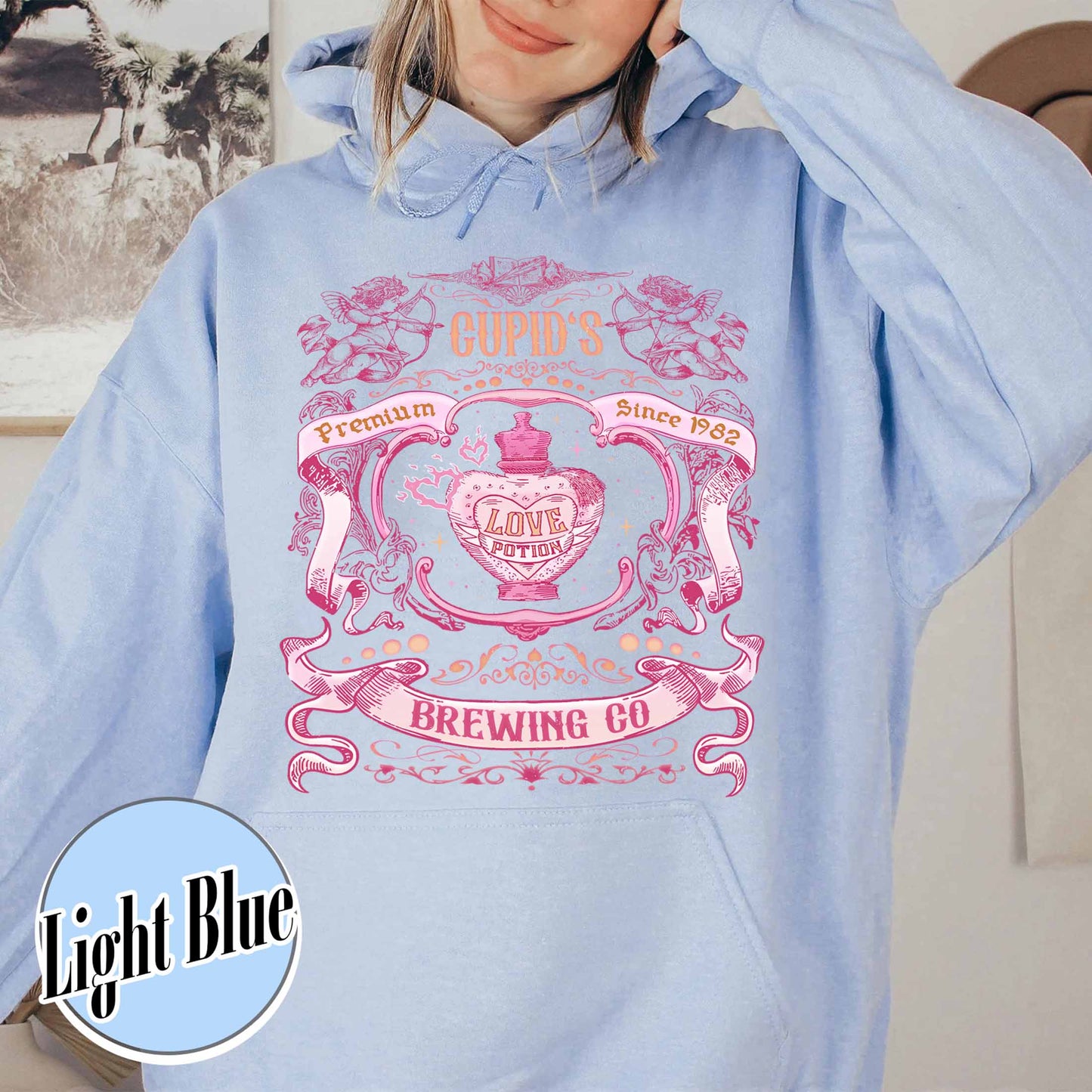 Valentines Day Hoodie,Cupid’s Brewing Co Premium Love Potions Est 1982 Hoodie,Cute Valentine Hoodie