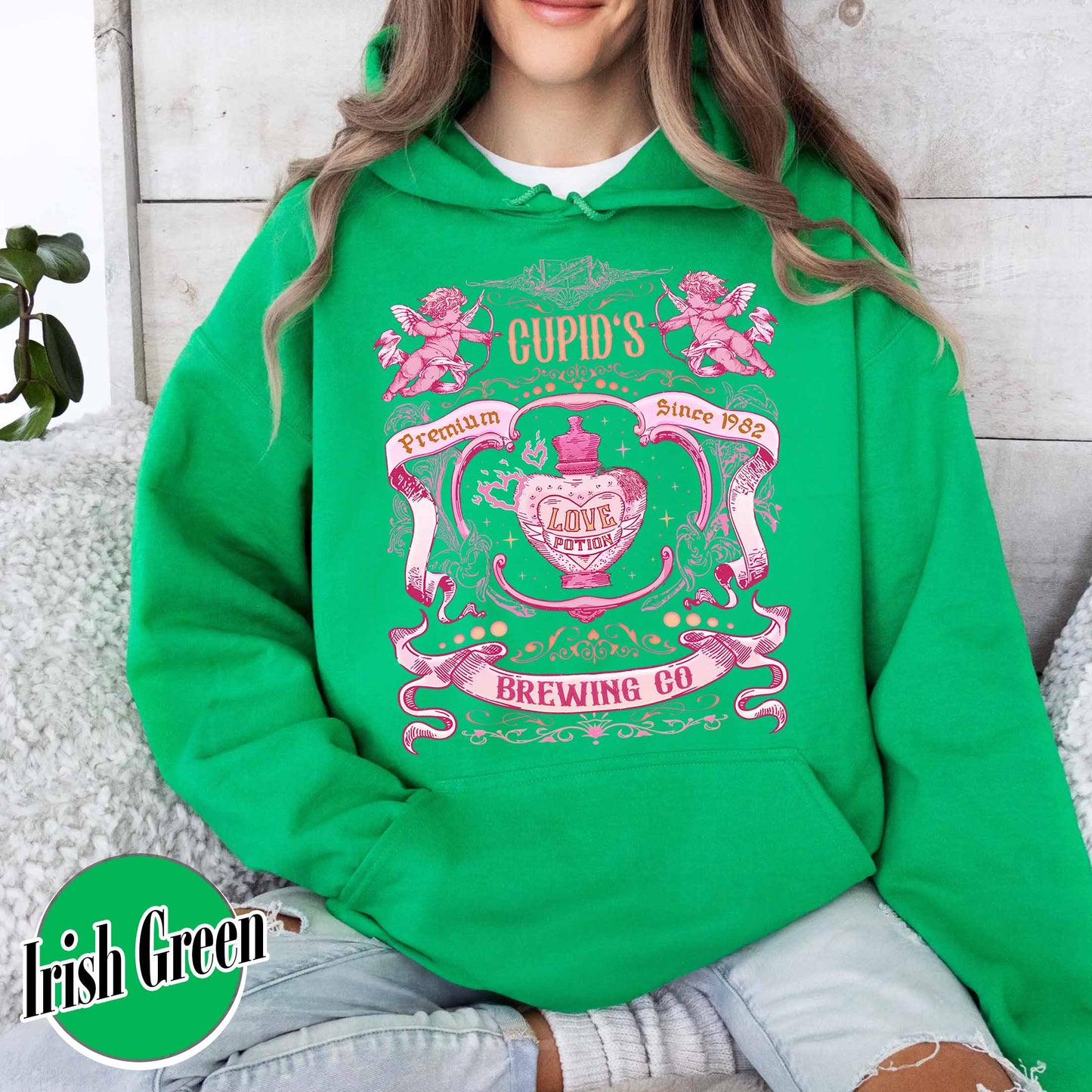 Valentines Day Hoodie,Cupid’s Brewing Co Premium Love Potions Est 1982 Hoodie,Cute Valentine Hoodie