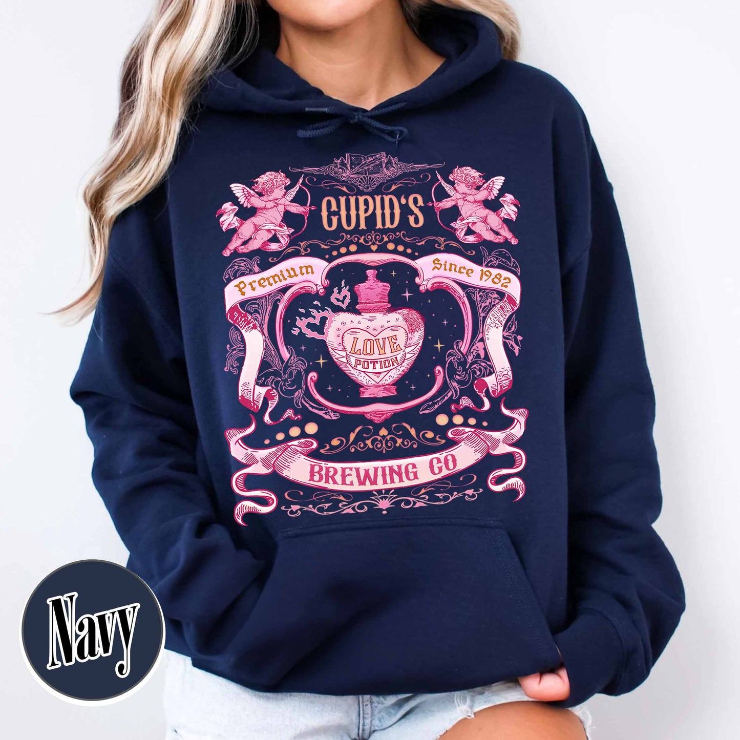 Valentines Day Hoodie,Cupid’s Brewing Co Premium Love Potions Est 1982 Hoodie,Cute Valentine Hoodie