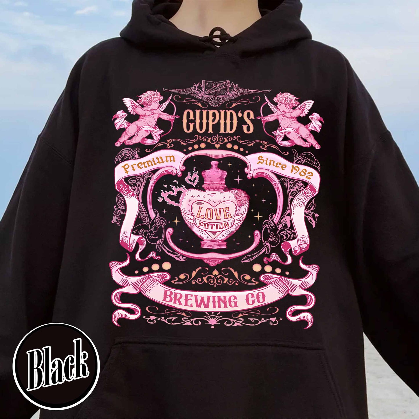 Valentines Day Hoodie,Cupid’s Brewing Co Premium Love Potions Est 1982 Hoodie,Cute Valentine Hoodie