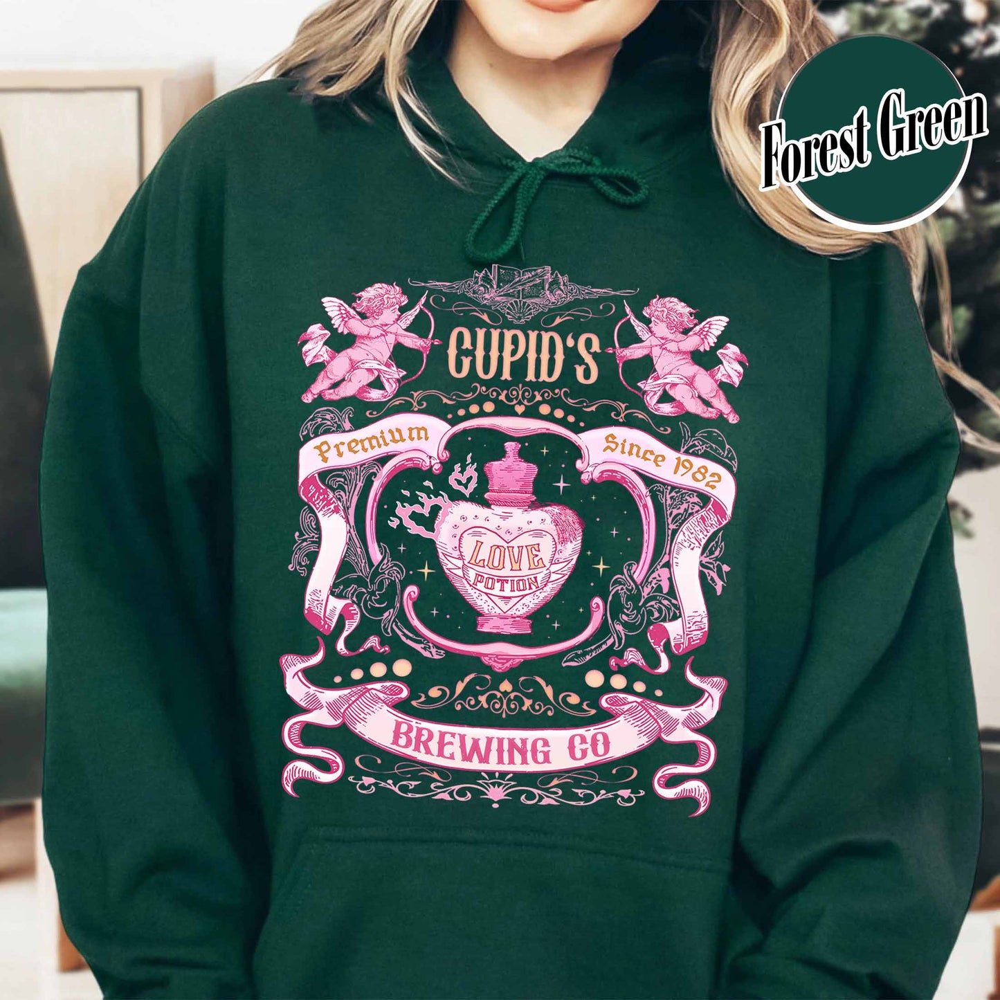Valentines Day Hoodie,Cupid’s Brewing Co Premium Love Potions Est 1982 Hoodie,Cute Valentine Hoodie