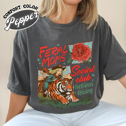 Western Mama Comfort Color Shirt, Feral Moms Social Club Shirt, Somebody’s Feral Wife Shirt, Trendy Mom Apparel