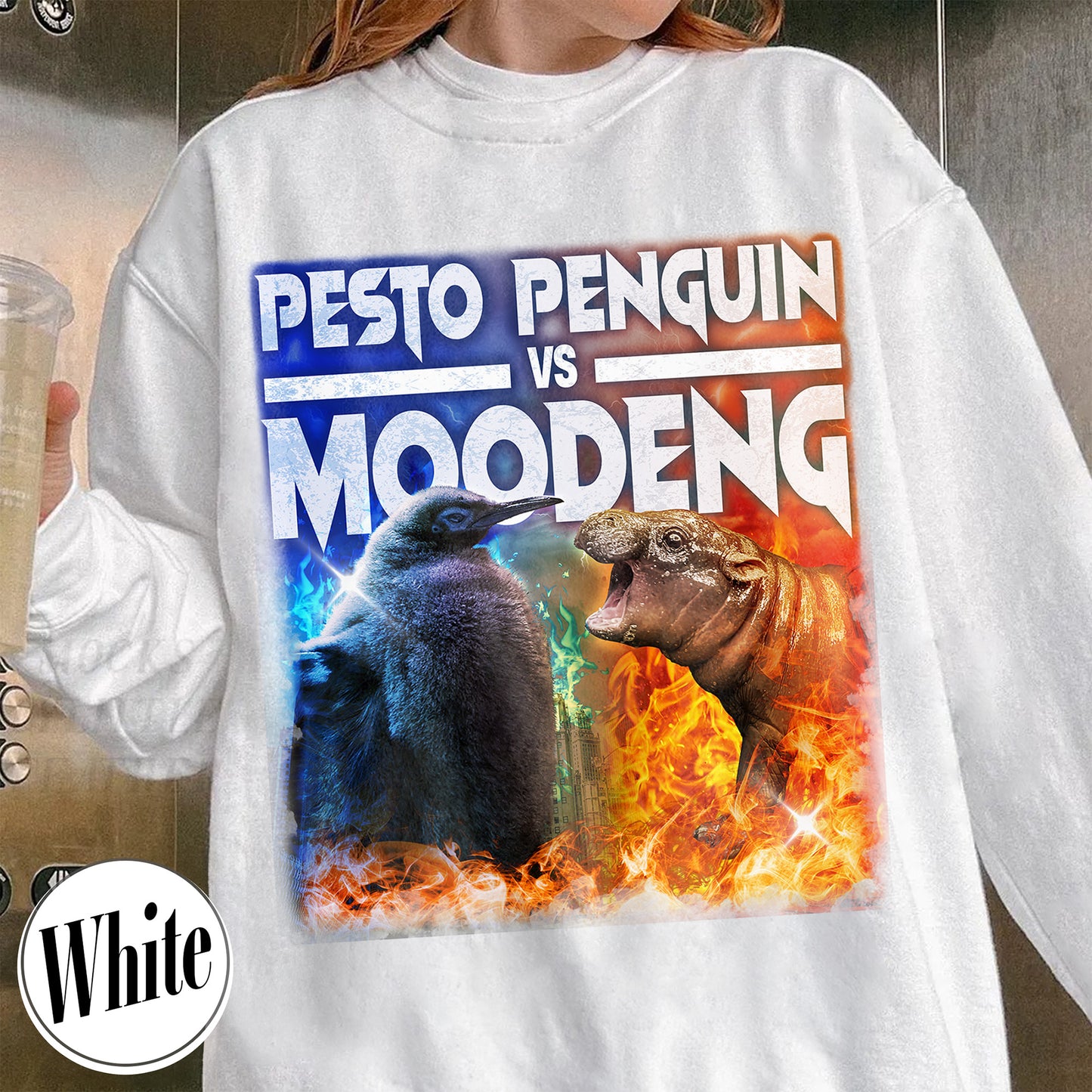 Pesto the Penguin Sweatshirt, Moo Deng Sweatshirt, Hippo Moo Deng Sweatshirt, Animal Lover Gift, the Penguin Viral Cute Sweatshirt, Funny Penguin, Zoo Baby Hippo