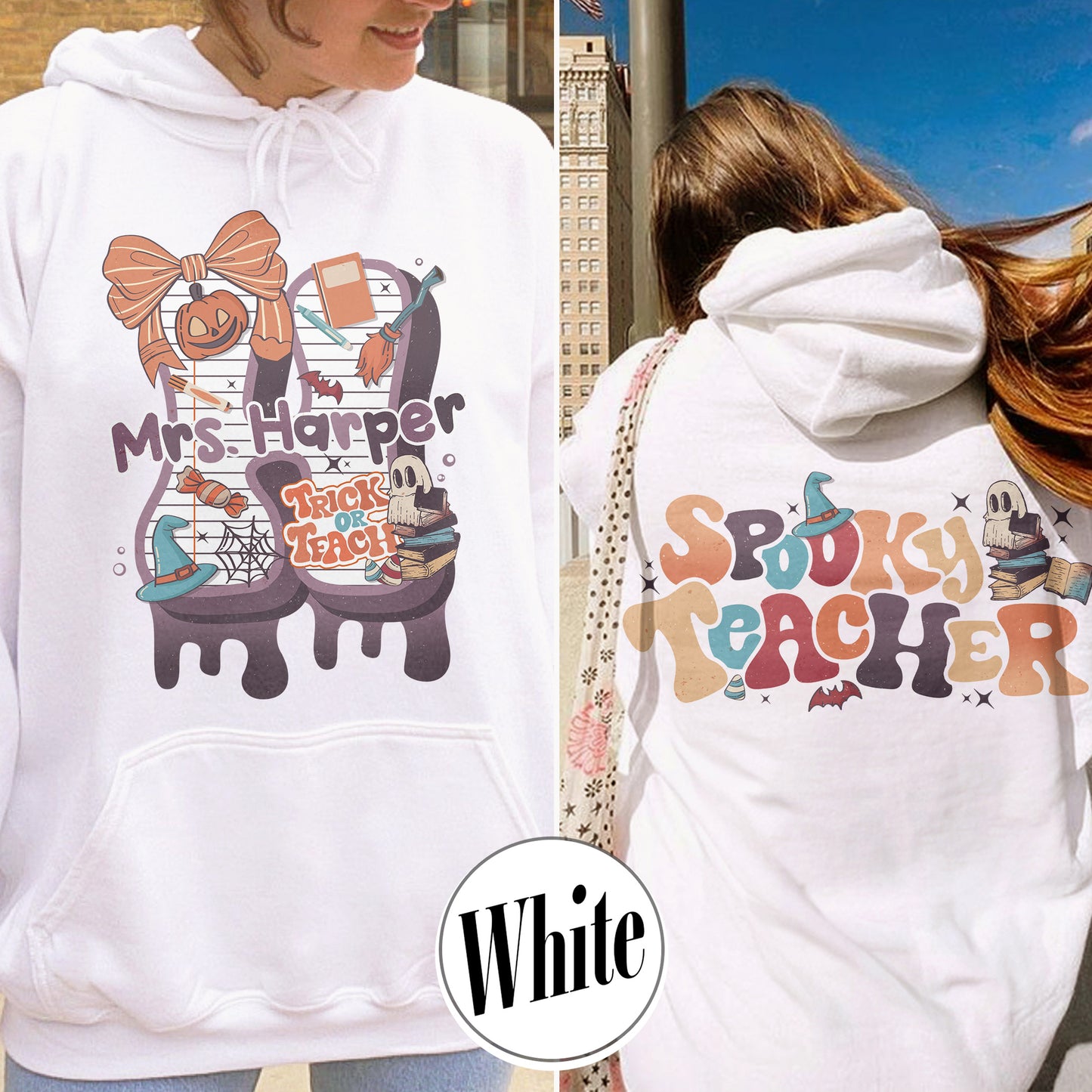 Back to School Hoodie, Personalized Halloween Teacher Hoodie, First Day of School Hoodie