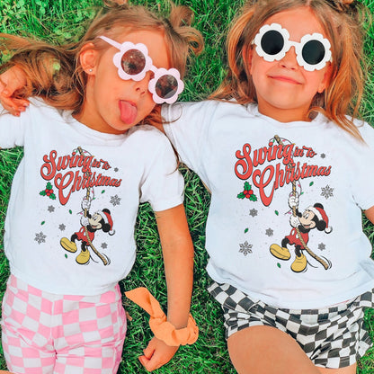 Swing Into Christmas Shirt: Funny Mickey Christmas Tee, Cute Holiday Shirt, Festive Disney Christmas Outfit Youth Tshirt