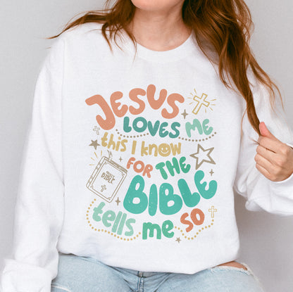 Jesus Loves Me This I Know Sweatshirt: Christian Bible Verse Sweatshirt, Kids Youth Faith Sweatshirt