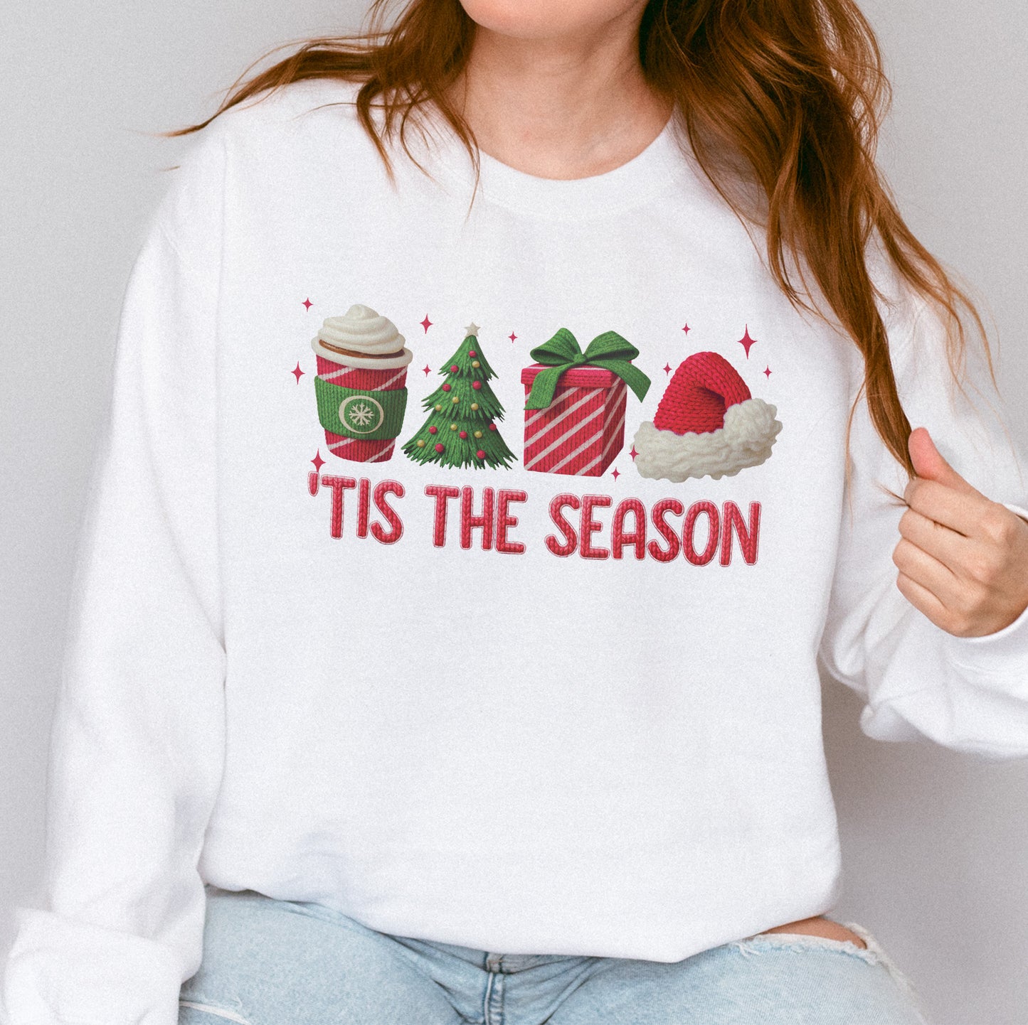 Tis The Season Shirt: Christmas Coffee, Holiday Gift, Santa Hat Tree, Festive Christmas Outfit Sweatshirt