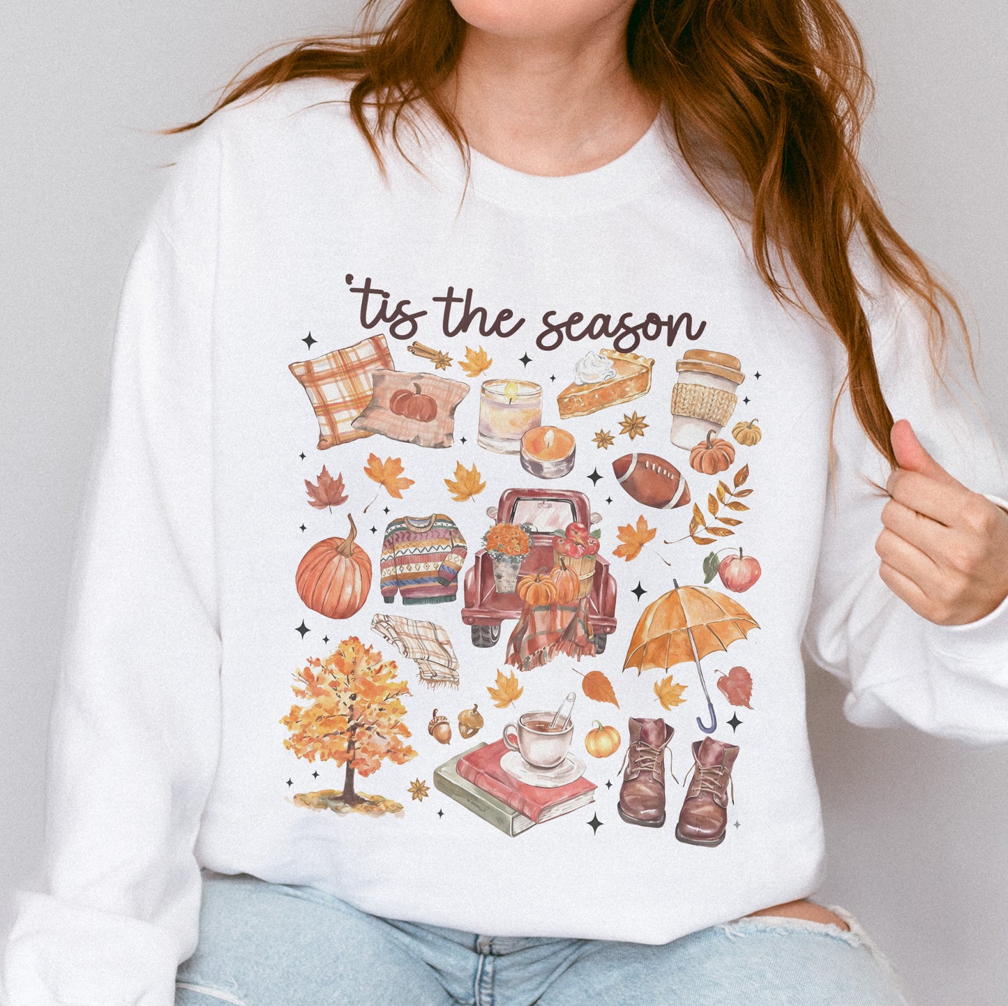 Tis the Season Tee, Pumpkin Season, Autumn Doodle Harvest, Women’s Cozy Sweatshirt