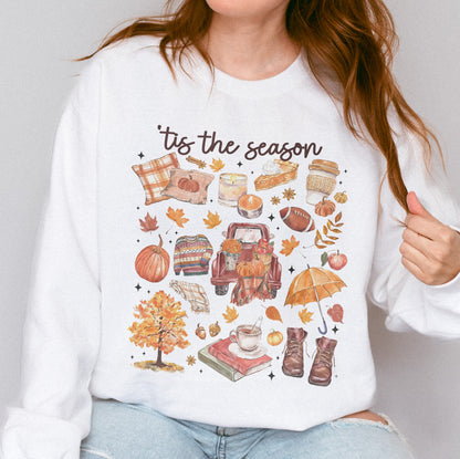 Tis the Season Tee, Pumpkin Season, Autumn Doodle Harvest, Women’s Cozy Sweatshirt