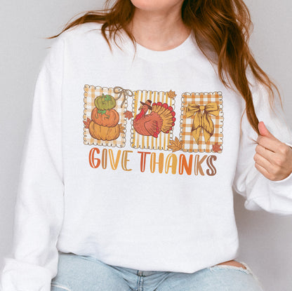 Thanksgiving Holiday, Give Thanks Coquette, Fall Pumpkin Turkey, Grateful Thankful Blessed, Autumn Gift Sweatshirt