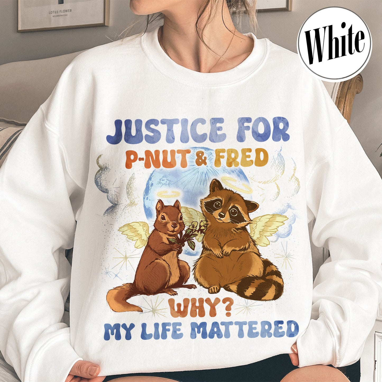 Justice for P'nut and Fred Sweatshirt, P’Nut The Squirrel, Raccoon With Moon Sweatshirt, Animal Rights Sweatshirt, P'nut and Raccoons Vintage Graphic Sweatshirt