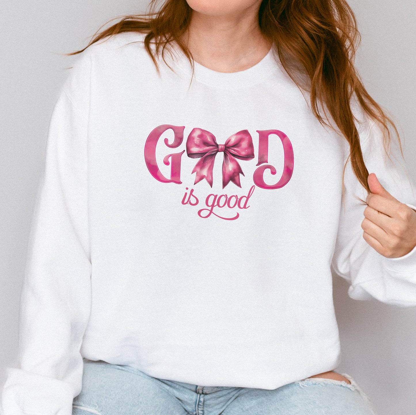God Is Good Sweatshirt | Pink Bow Christian Faith Sweatshirt, Bible Verse Sweatshirt